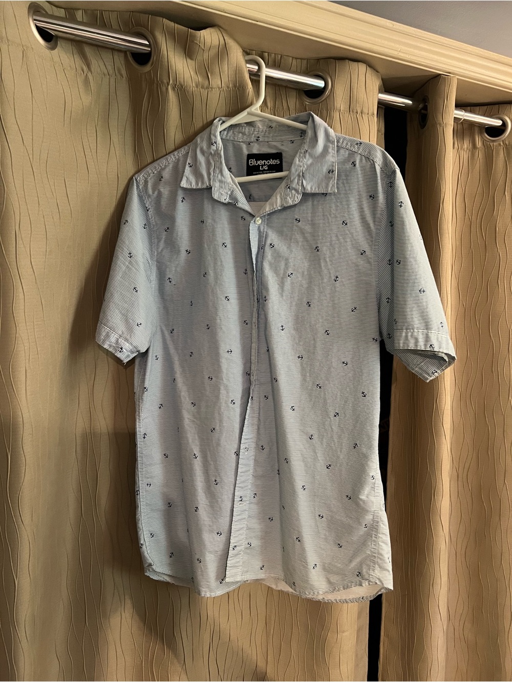 Bluenotes Pale Blue Short Sleeve Button-Down Shirt with Micro Anchor Print